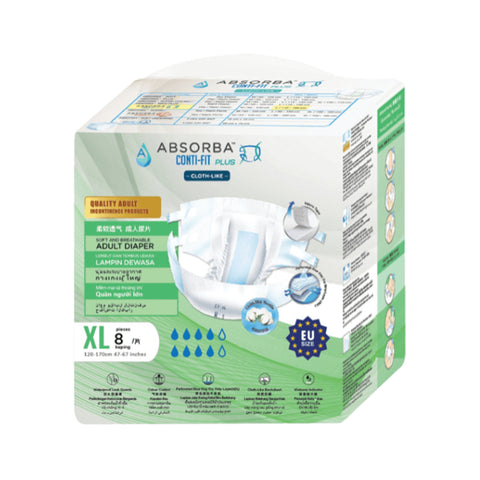 Absorba Conti-Fit Plus Adult Diapers Size XL 8's (120-170cm / 47-67 inches)