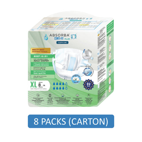 Absorba Conti-Fit Plus Adult Diapers Size XL 8's (120-170cm / 47-67 inches) [8 Packs/Carton]