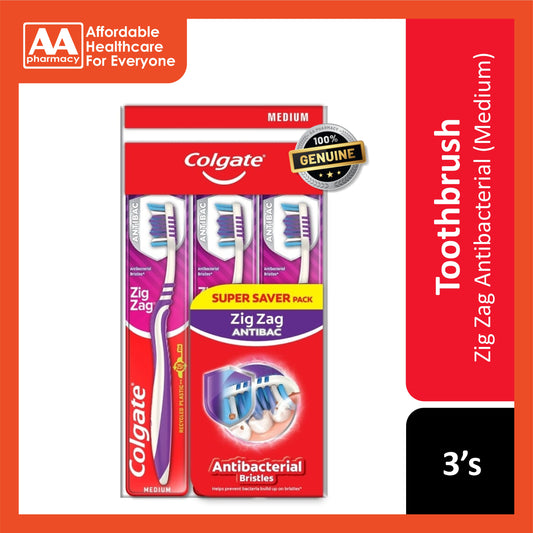 Colgate Toothbrush (Zig Zag Antibacterial Bristles, Medium) 3's