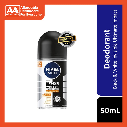 Nivea Men Black and White Invisible Ultimate Impact 72H Anti-Perspirant Roll On 50mL