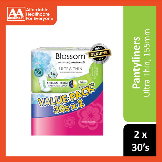 Blossom Pantyliners (Ultra Thin, 155mm) 2x30’s [Twinpack]