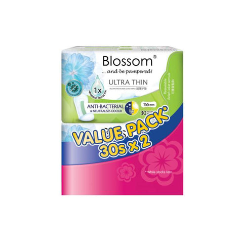 Blossom Pantyliners (Ultra Thin, 155mm) 2x30’s [Twinpack]