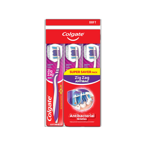 Colgate Toothbrush (Zig Zag Antibacterial Bristles, Soft) 3's