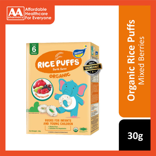 Tenten Organic Rice Puffs (Mixed Berries) 30g - For 6 Months+