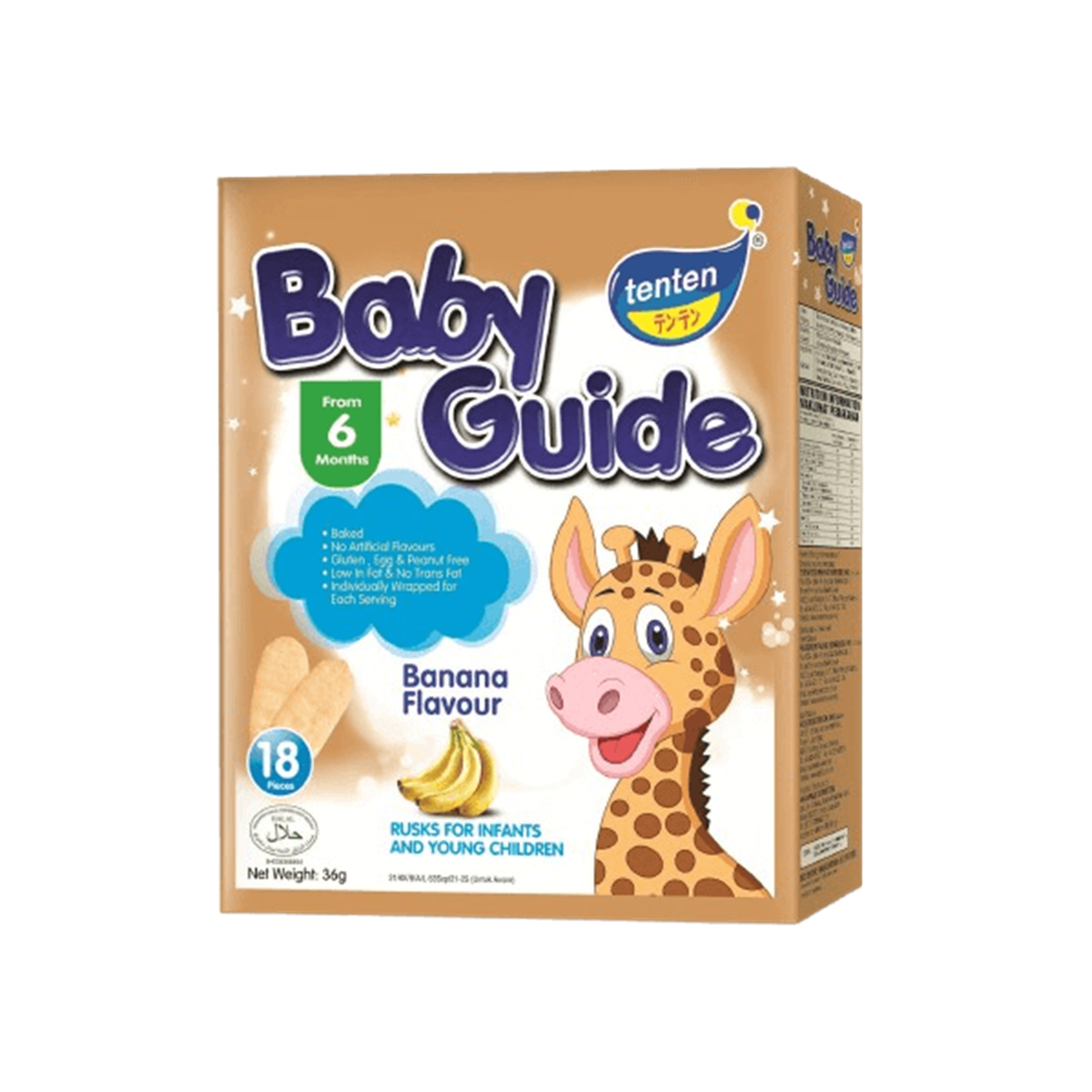 Tenten Baby Guide Rice Rusks (Banana) 36g 9x2's - For 6 Months+