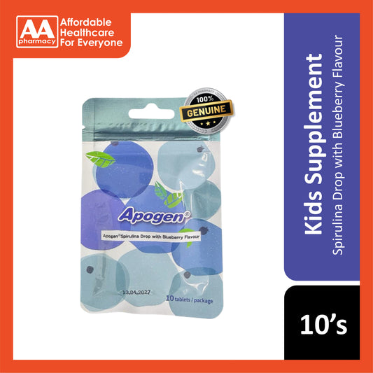 Apogen Spirulina Drop with Blueberry Flavour Tablet 10's