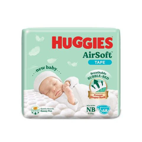 Huggies Air Soft Baby Tape Diapers Size NB 68's (For 0-5kg)
