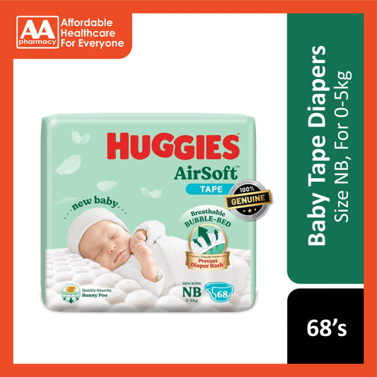 Huggies Air Soft Baby Tape Diapers Size NB 68's (For 0-5kg)
