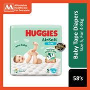 Huggies Air Soft Baby Tape Diapers Size S 58's (For 4-8kg)