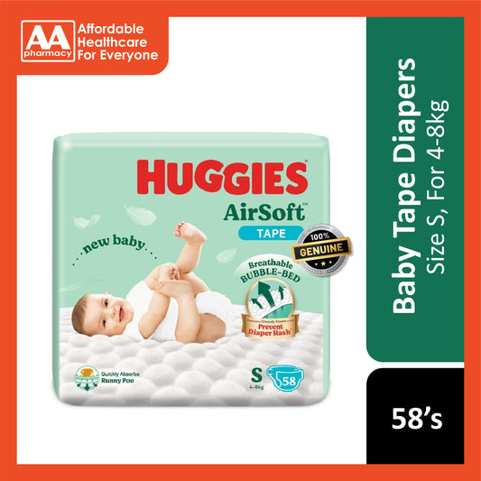 Huggies Air Soft Baby Tape Diapers Size S 58's (For 4-8kg)