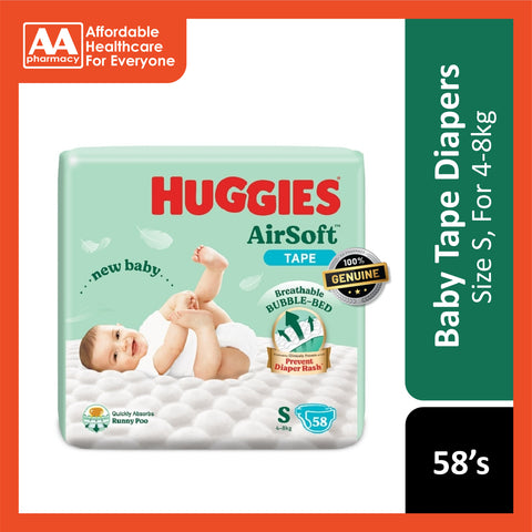 Huggies Air Soft Baby Tape Diapers Size S 58's (For 4-8kg)