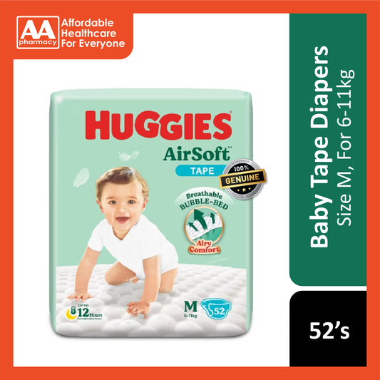 Huggies Air Soft Baby Tape Diapers Size M 52's (For 6-11kg)