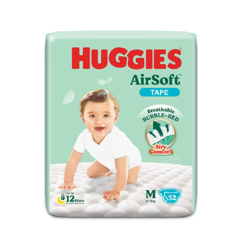 Huggies Air Soft Baby Tape Diapers Size M 52's (For 6-11kg)