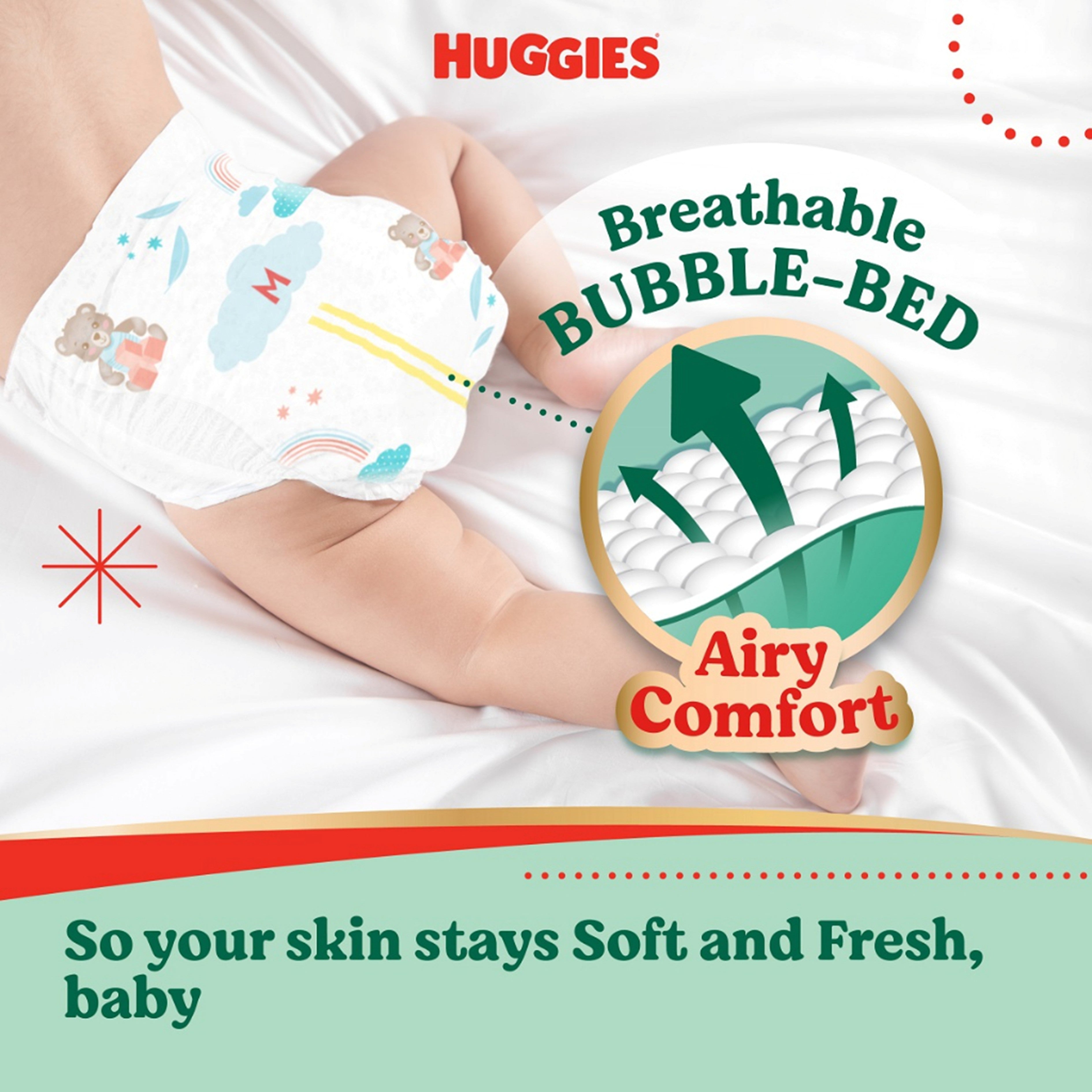 Huggies Air Soft Baby Tape Diapers Size M 52's (For 6-11kg)