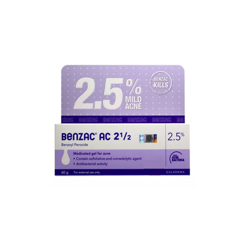 Benzac AC (Benzoyl Peroxide) 2.5% Medicated Gel for Mild Acne 60g