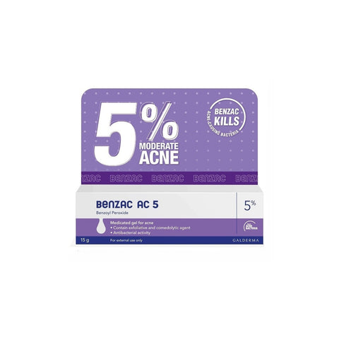 Benzac AC (Benzoyl Peroxide) 5% Medicated Gel for Moderate Acne 60g