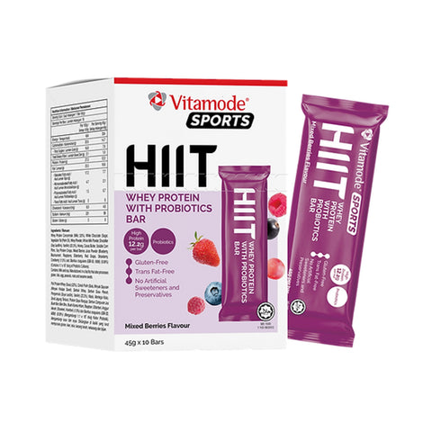 Vitamode Sports HIIT Whey Protein with Probiotics Bar (Mixed Berries) 45gx10's
