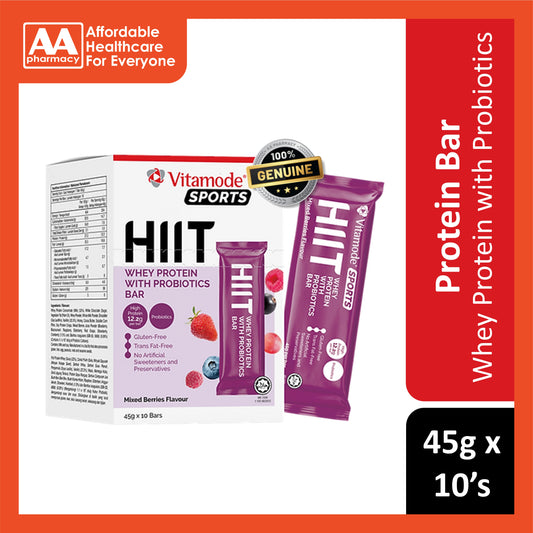 Vitamode Sports HIIT Whey Protein with Probiotics Bar (Mixed Berries) 45gx10's