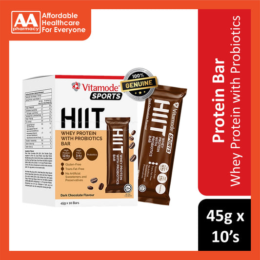 Vitamode Sports HIIT Whey Protein with Probiotics Bar (Dark Chocolate) 45gx10's