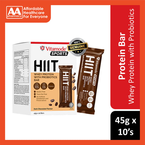 Vitamode Sports HIIT Whey Protein with Probiotics Bar (Dark Chocolate) 45gx10's
