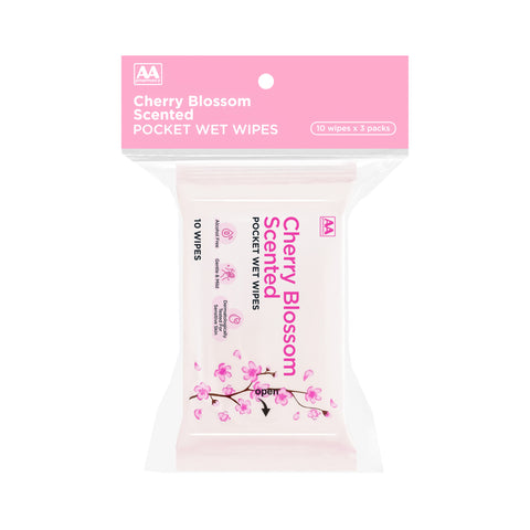 AA Cherry Blossom Scented Pocket Wet Wipes 3x10's