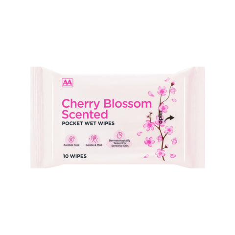 AA Cherry Blossom Scented Pocket Wet Wipes 3x10's