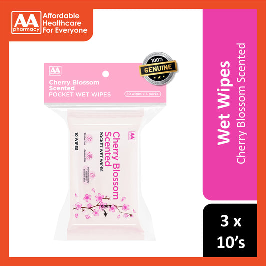 AA Cherry Blossom Scented Pocket Wet Wipes 3x10's