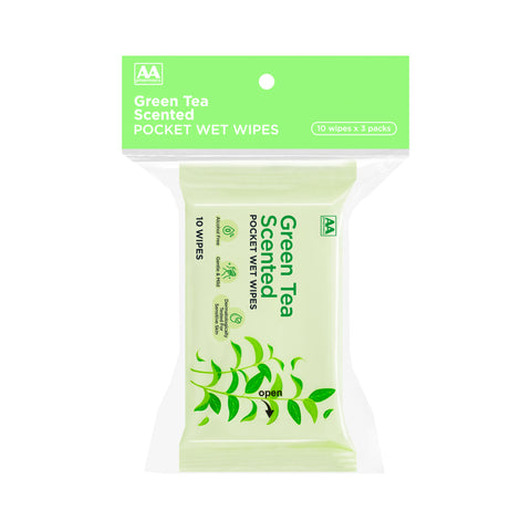 AA Green Tea Scented Pocket Wet Wipes 3x10's