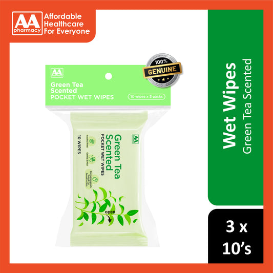 AA Green Tea Scented Pocket Wet Wipes 3x10's