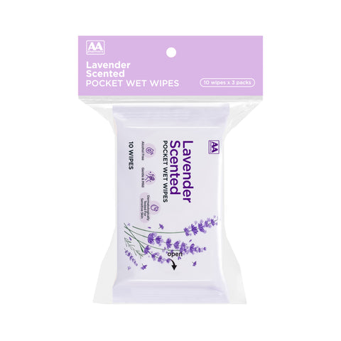 AA Lavender Scented Pocket Wet Wipes 3x10's
