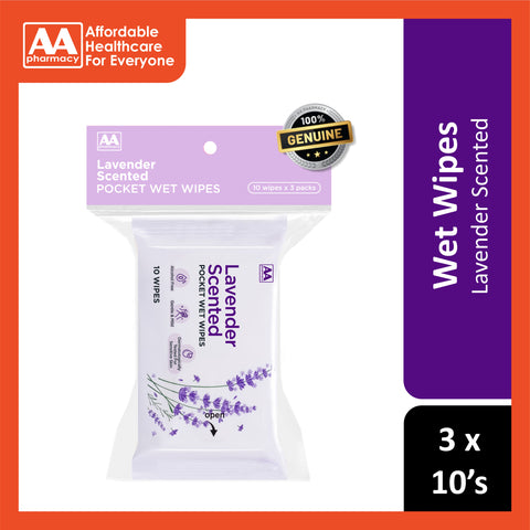 AA Lavender Scented Pocket Wet Wipes 3x10's