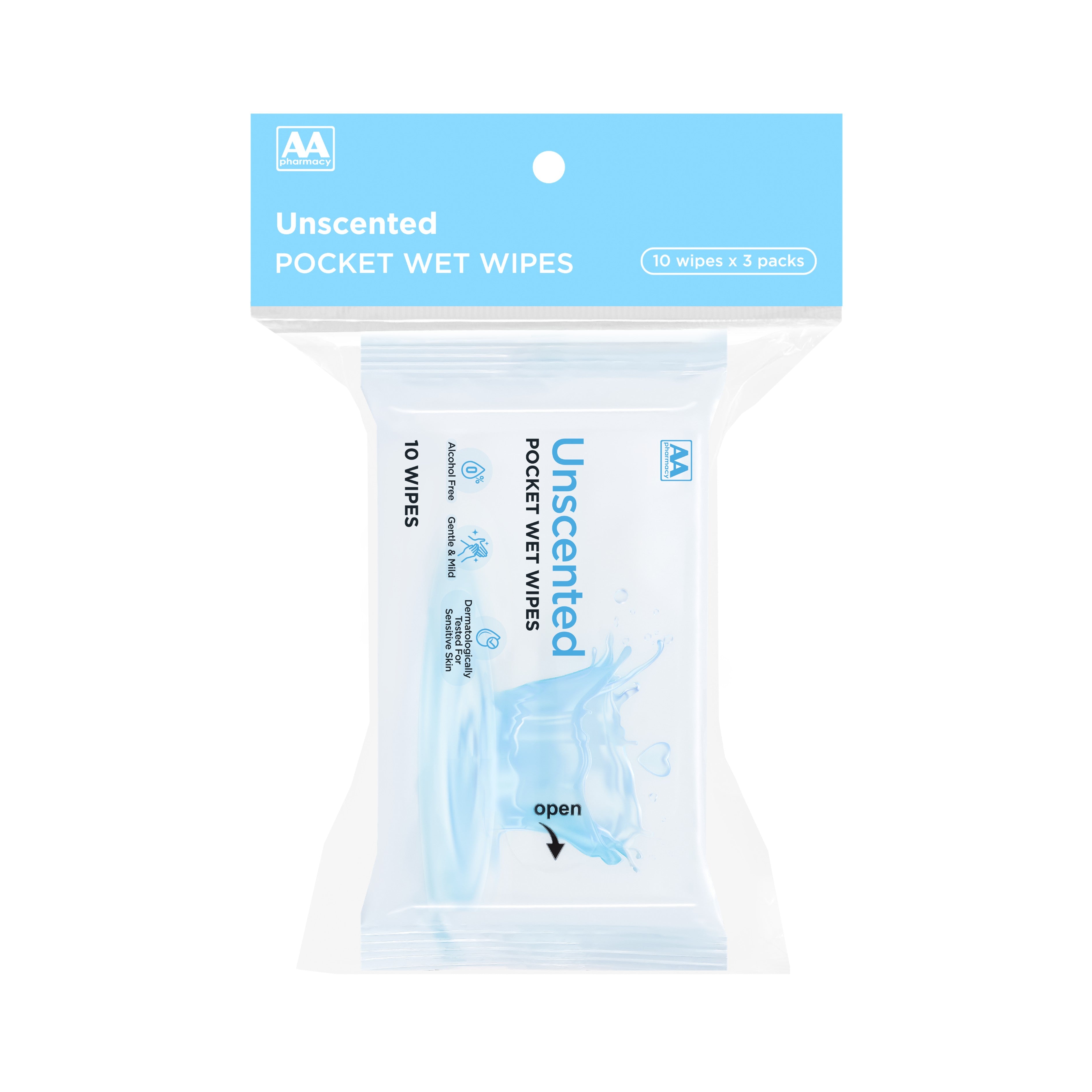 AA Unscented Pocket Wet Wipes 3x10's