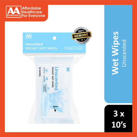AA Unscented Pocket Wet Wipes 3x10's