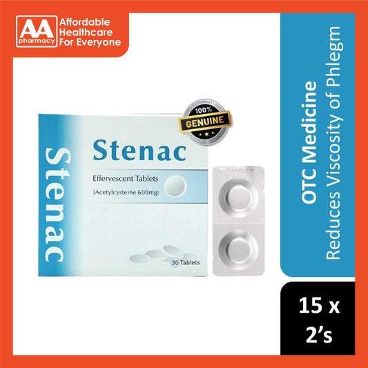 Stenac (Acetylcysteine 600mg) Effervescent Tablet 15x2's