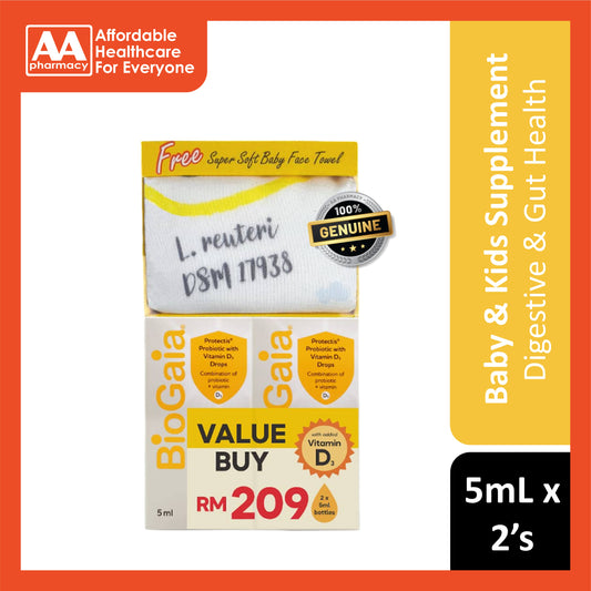 BioGaia Protectis Probiotic Drops With Vitamin D3 5mLx2's (Twinpack + FOC Baby Face Towel)