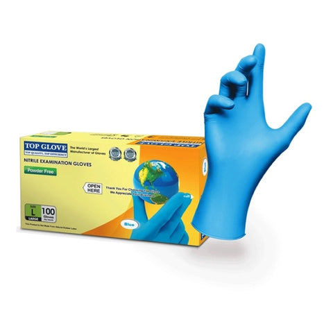 Top Glove Nitrile Examination Gloves (Powder Free) Size L 100's (50 Pairs)