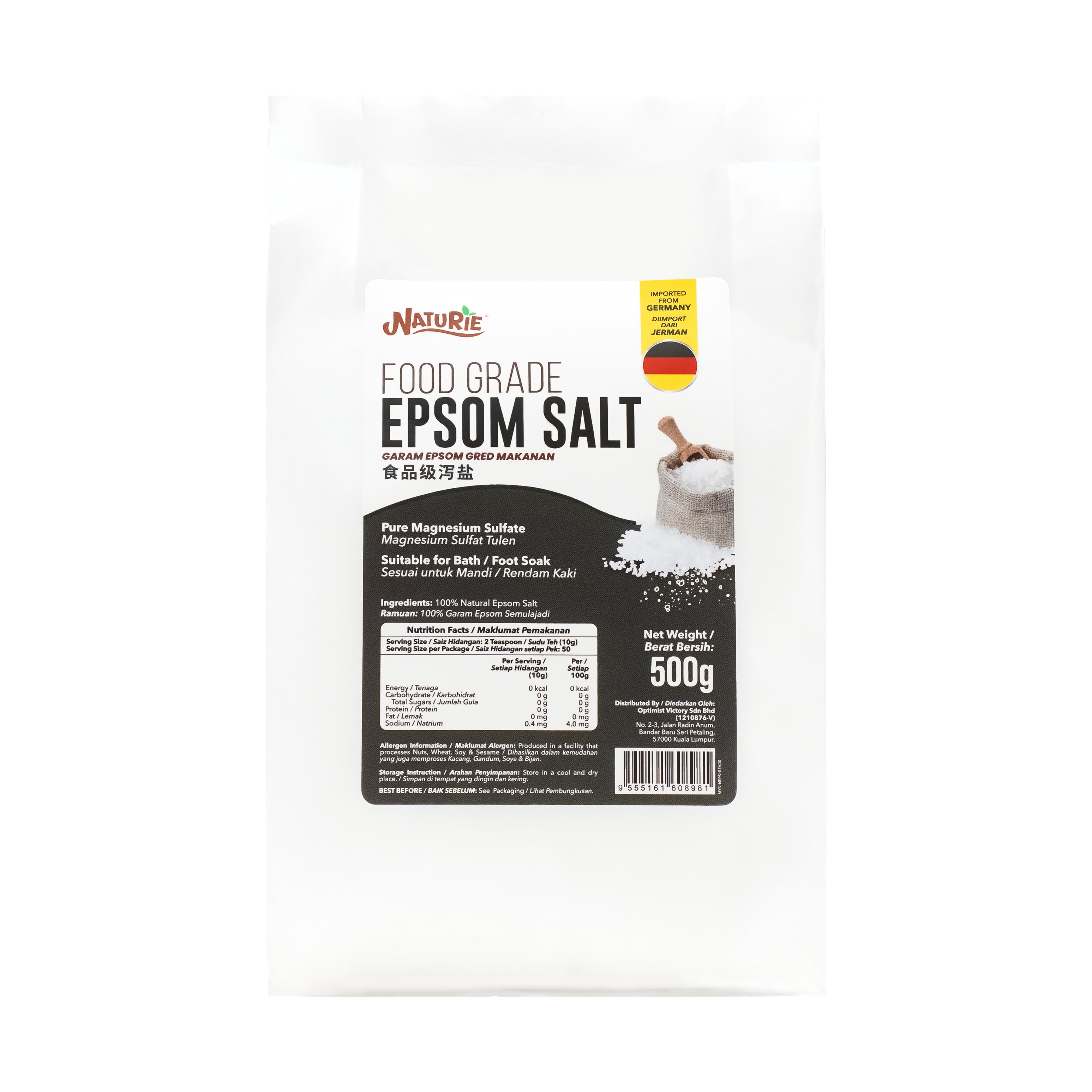 Naturie Food Grade Epsom Salt (Pure Magnesium Sulfate) 500g