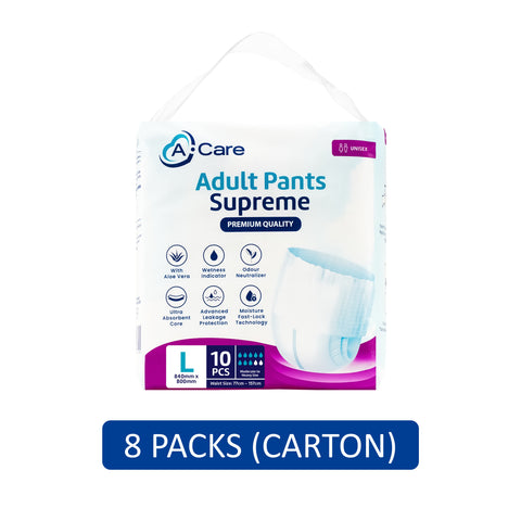 A-Care Supreme Adult Pants Size L 10's (77-157cm) [8 Packs/Carton]