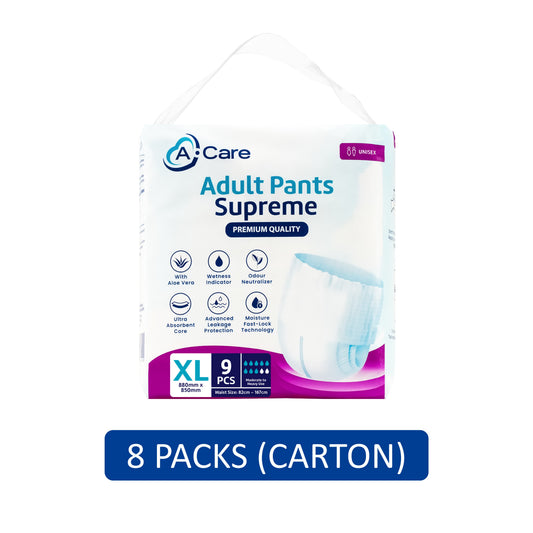 A-Care Supreme Adult Pants Size XL 9's (82-167cm) [8 Packs/Carton]