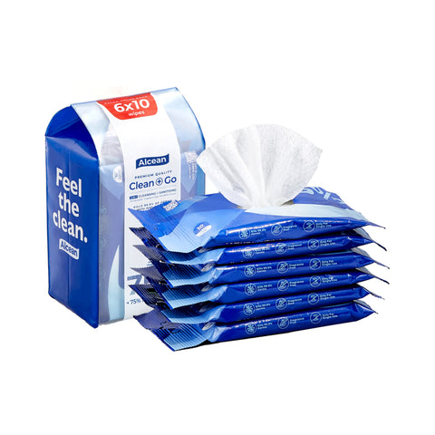 Alcean Clean + Go 75% Alcohol Wipes 6x10's [Value Pack]
