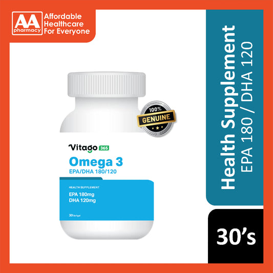 Vitago365 Omega 3 EPA180/DHA120 Softgel 30's