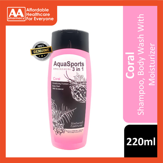 Aqua Sport 3 in 1 Anti-Chlorine Hair And Body Shampoo 220mL (CORAL)