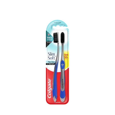 Colgate Flex Clean Slim Soft Toothbrushes 2 pcs (Soft/Charcoal)