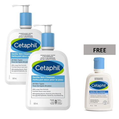 Cetaphil Gentle Skin Cleanser Twinpack (500mL X 2) + Free 125mL