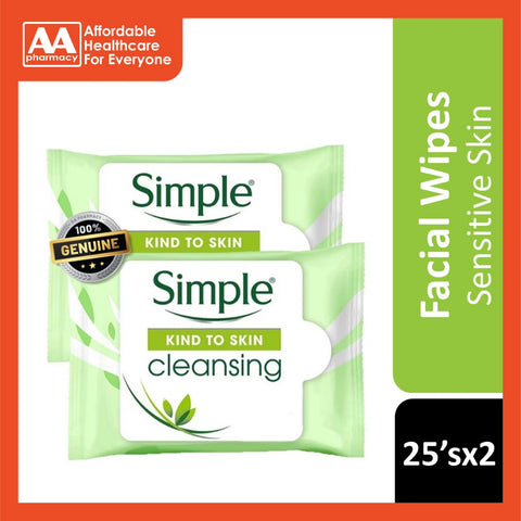 Simple Cleansing Facial Wipes 2x25's