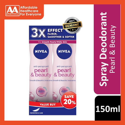 Nivea Deodorant Female Pearl & Beauty Spray 150ml Twin Pack