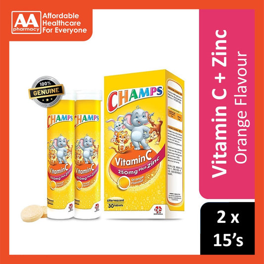 Champs Vitamin C + Zinc Effervescent Tablets - Orange (30's)