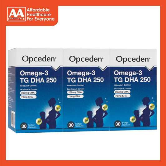 Opceden Omega-3 Tg Dha/Epa 250/75 Capsule 3X30's (B2F1) (Halal)
