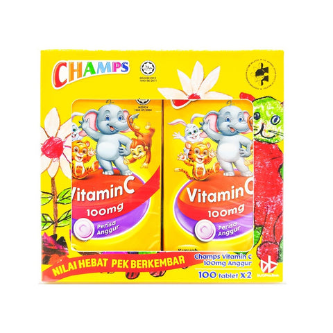 Champs Vitamin C 100mg Chewable Tablet 2x100's (Blackcurrant)