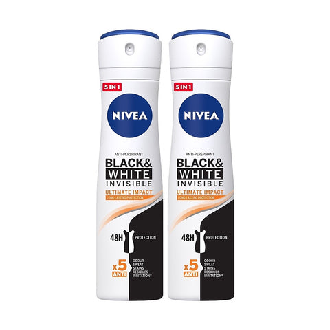 Nivea Female Spray Deodorant Black & White Ultimate Impact Twin Pack (2X150mL)